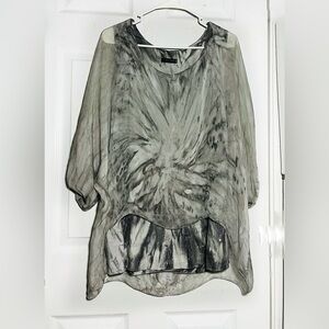 Bella Amore Italy Gray Women’s Tie Dye Scoop Neck Sheer Dolman sleeve Tunic OS